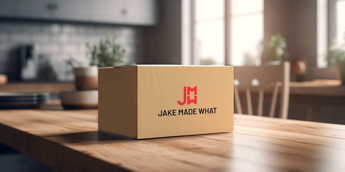 a photo of a box on a kitchen table with the logo of Jake Made What