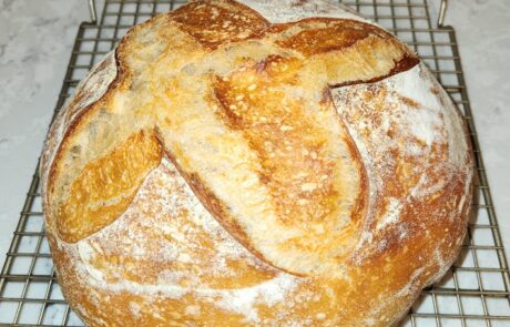 photo of a round traditional sourdough baked