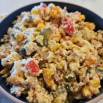 photo of a bowl of cornbread salad and a recipe for an easy side dish